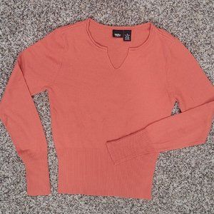 Split Scoop Neck Sweater Sht Pullover Lg Slv Sz M  Acrylic Coral Apricot MOSSIMO